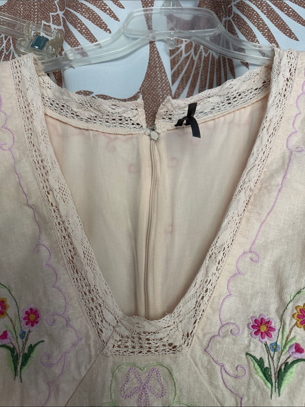 Anthropologie linen embroidered crochet dress 20w 2x - Picture 4 of 16